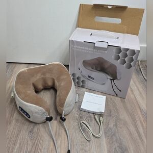 U-Shaped Neck Massage Pillow Plush Beige/Taupe USB Massager - New In Box